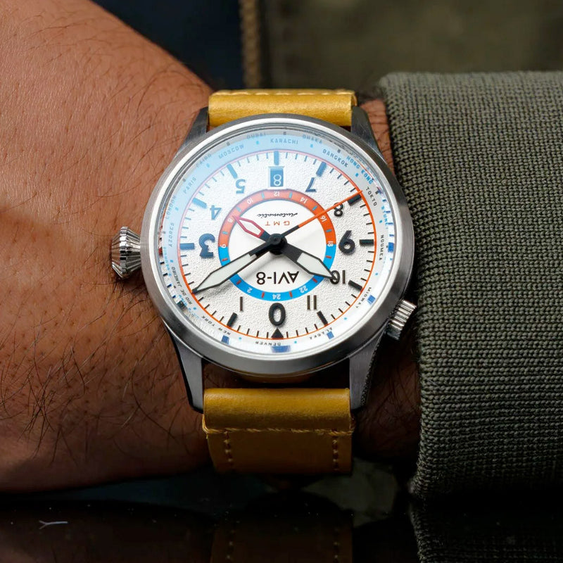 AVI-8 Flyboy Wingman Worldtimer GMT with Sand Green Dial #AV-4120-02