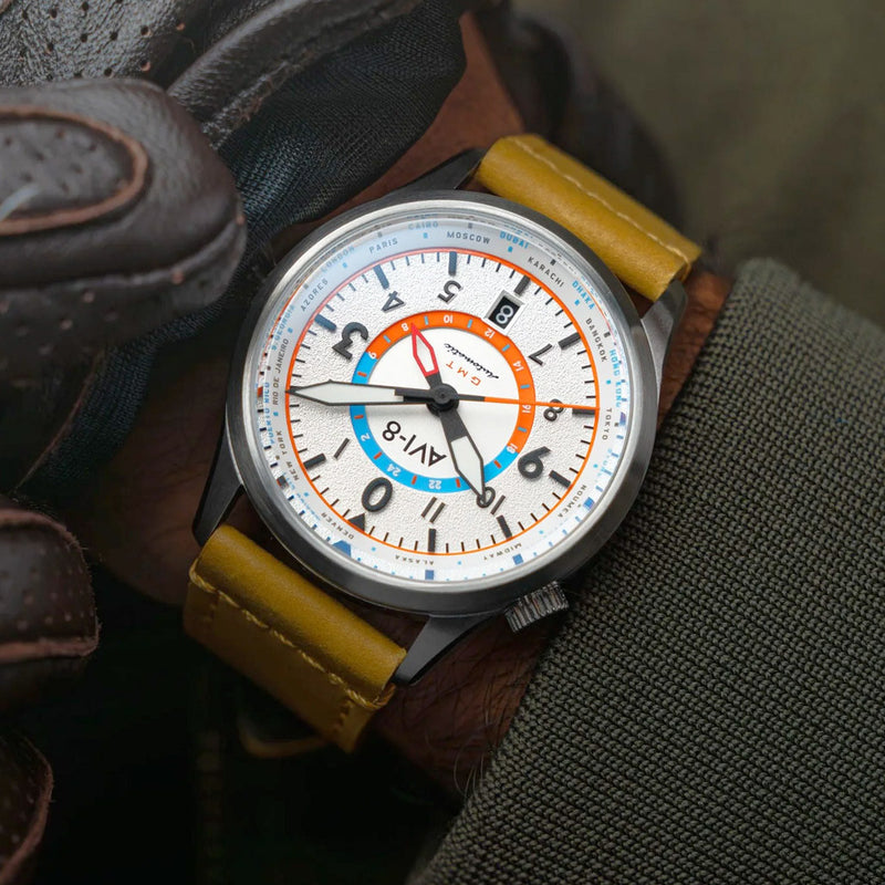 AVI-8 Flyboy Wingman Worldtimer GMT with Sand Green Dial #AV-4120-02