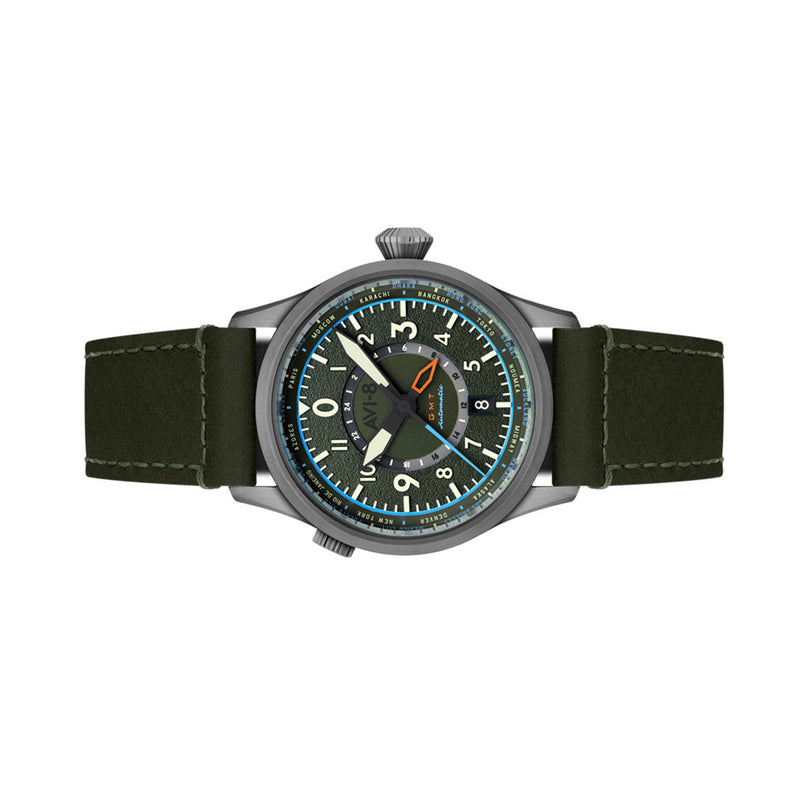 AVI-8 Flyboy Wingman Worldtimer GMT with Jungle Green Dial #AV-4120-05