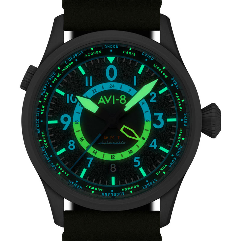AVI-8 Flyboy Wingman Worldtimer GMT with Jungle Green Dial #AV-4120-05