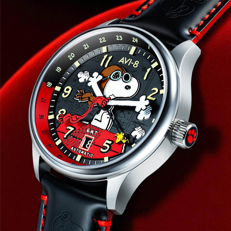 AVI-8 x Peanuts Snoopy Flying Ace GMT Automatic in Doghouse Red #AV-4136-01