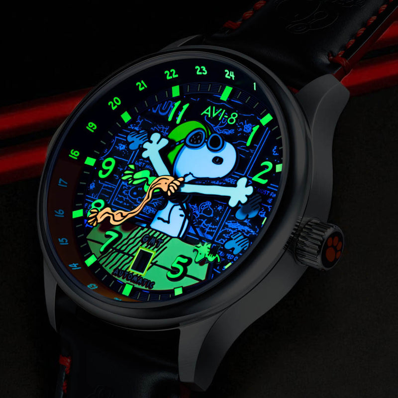 AVI-8 x Peanuts Snoopy Flying Ace GMT Automatic in Doghouse Red #AV-4136-01