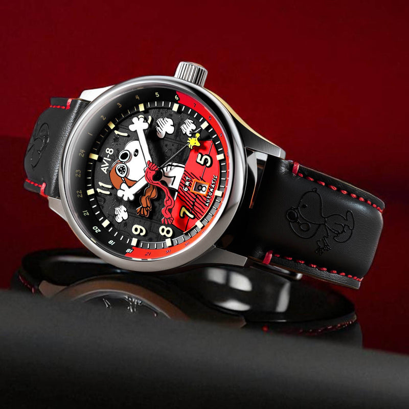AVI-8 x Peanuts Snoopy Flying Ace GMT Automatic in Doghouse Red #AV-4136-01
