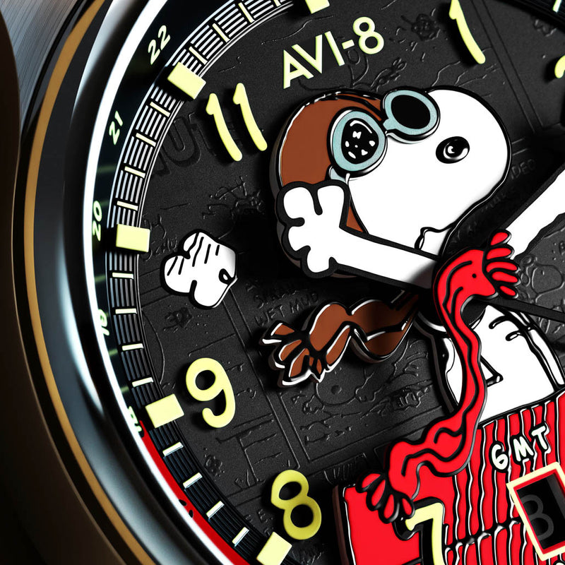 AVI-8 x Peanuts Snoopy Flying Ace GMT Automatic in Doghouse Red #AV-4136-01