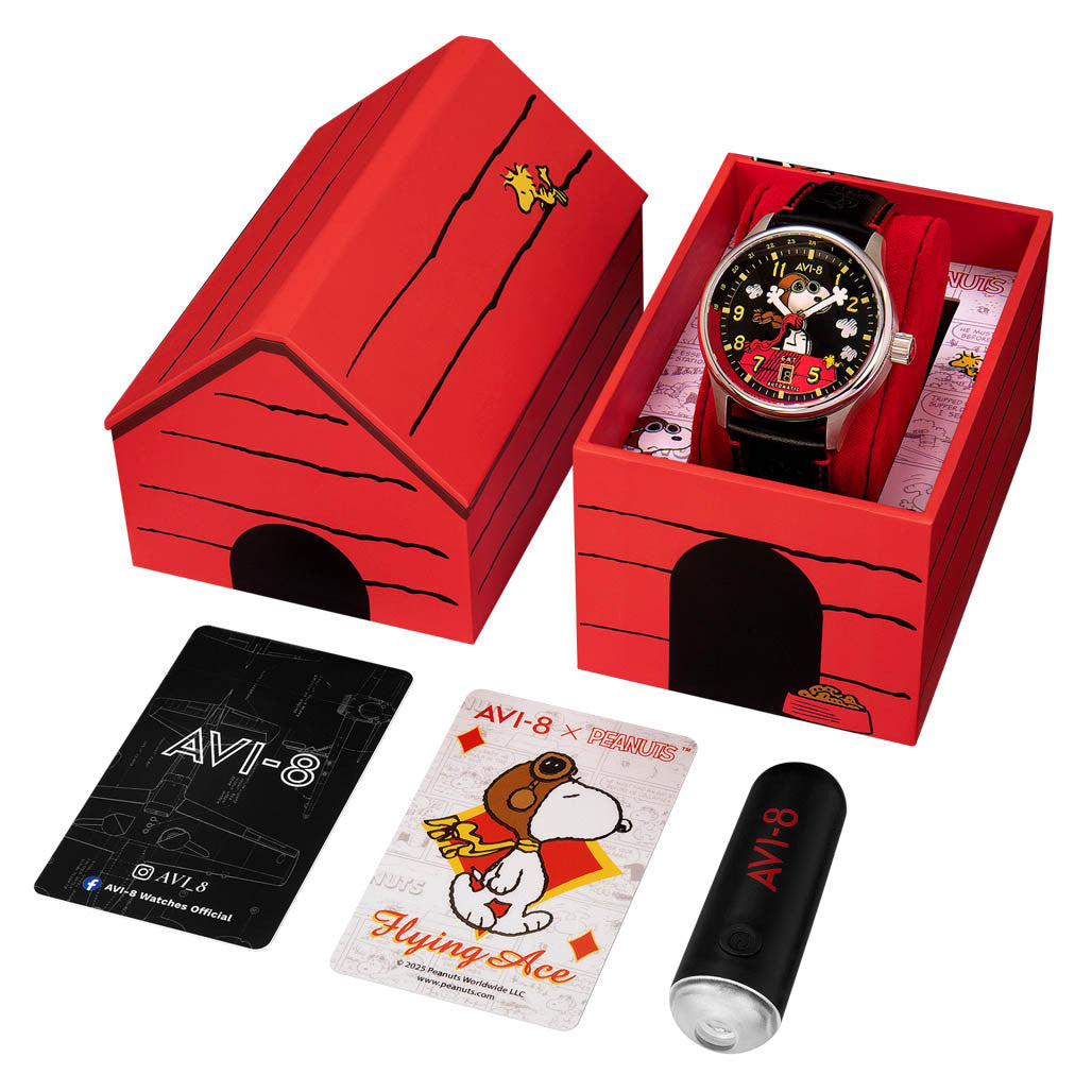 AVI-8 x Peanuts Snoopy Flying Ace GMT Automatic in Doghouse Red