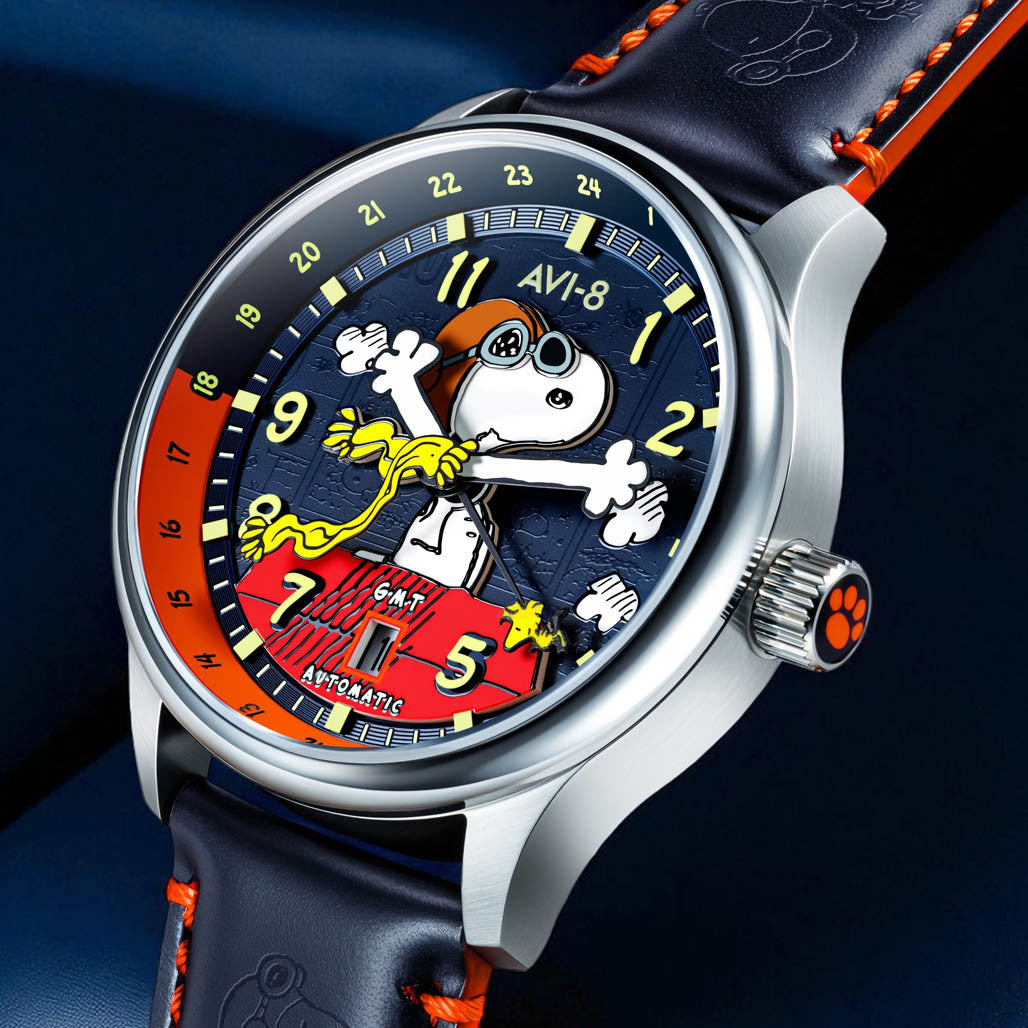 AVI-8 x Peanuts Snoopy Flying Ace GMT Automatic in Sketchbook Blue