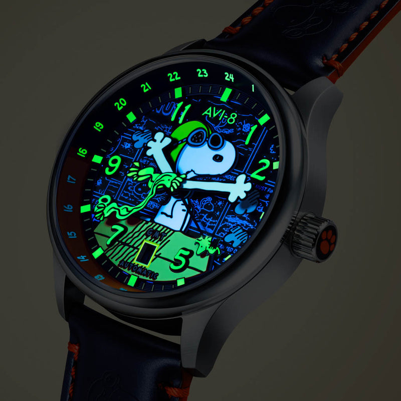 AVI-8 x Peanuts Snoopy Flying Ace GMT Automatic in Sketchbook Blue #AV-4136-02