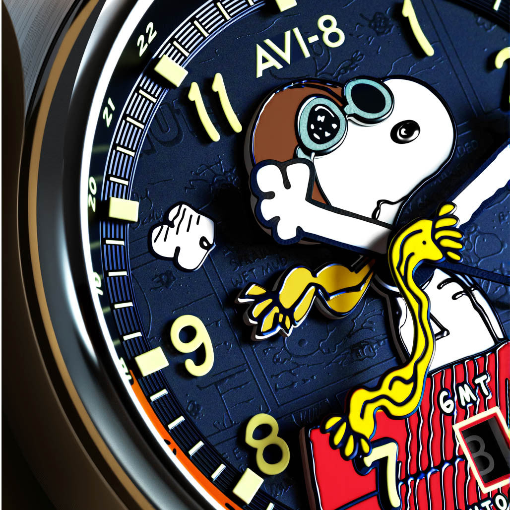 AVI-8 x Peanuts Snoopy Flying Ace GMT Automatic in Sketchbook Blue