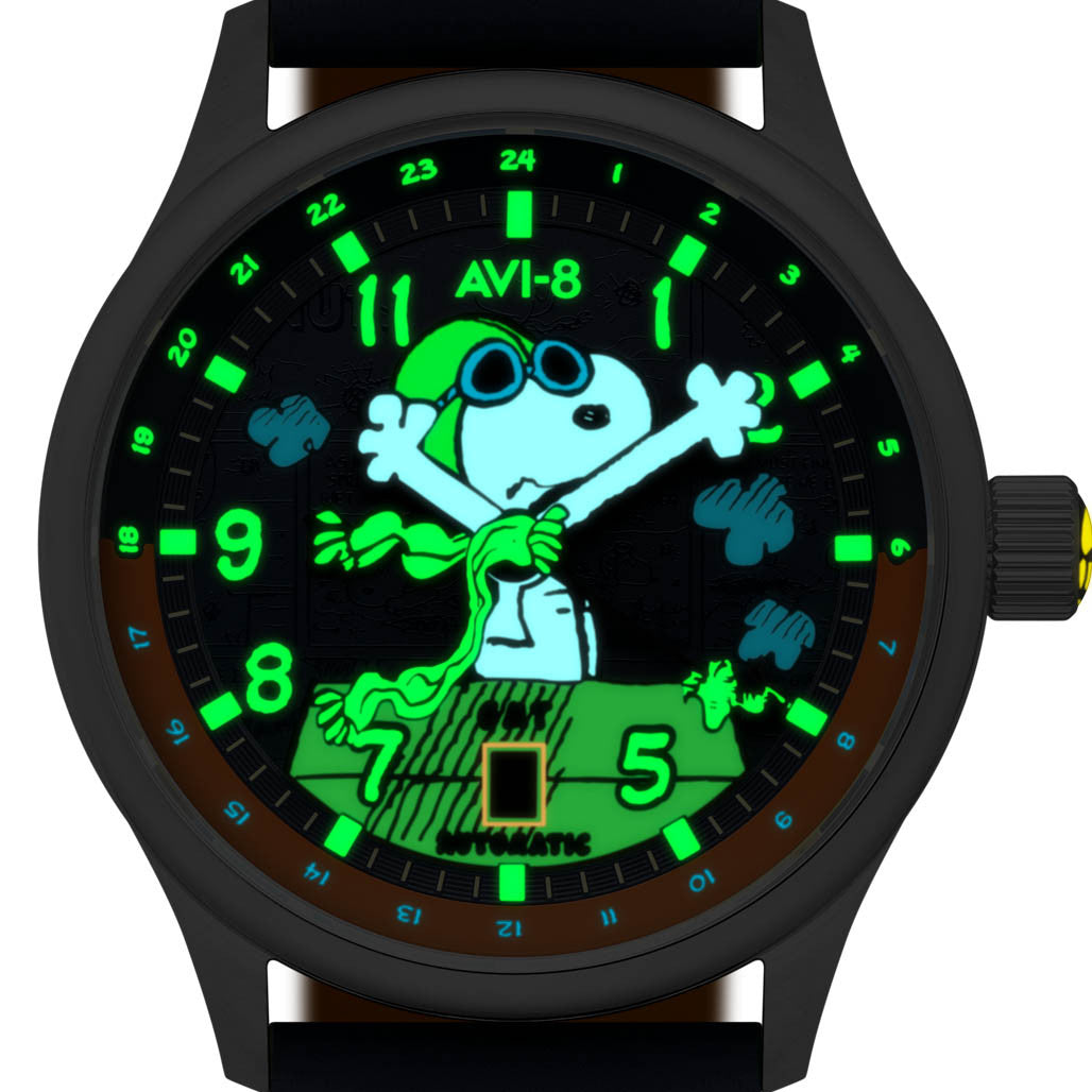 AVI-8 x Peanuts Snoopy Flying Ace GMT Automatic in Sketchbook Blue