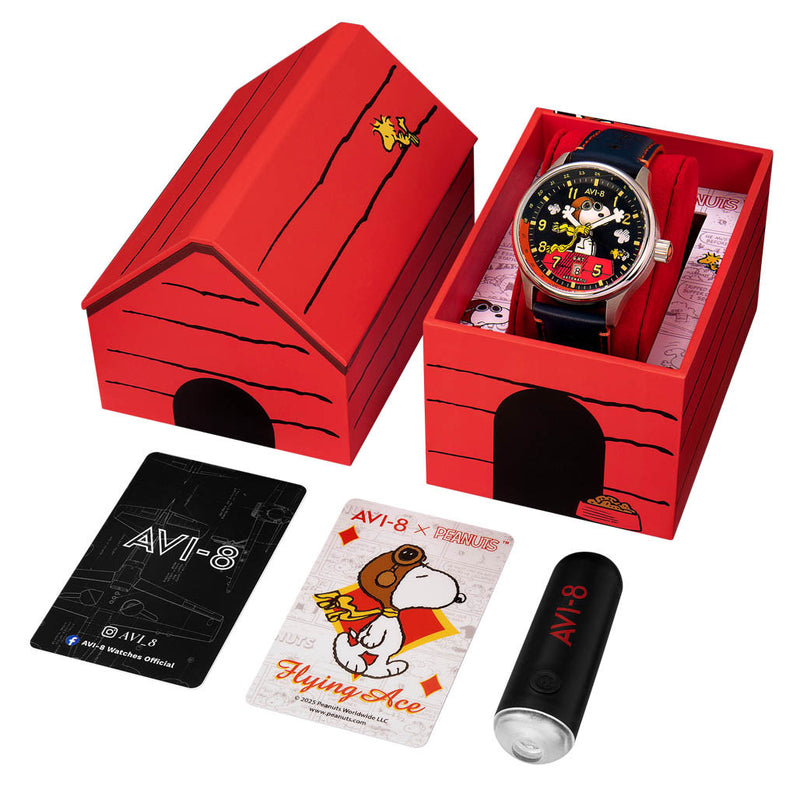 AVI-8 x Peanuts Snoopy Flying Ace GMT Automatic in Sketchbook Blue #AV-4136-02