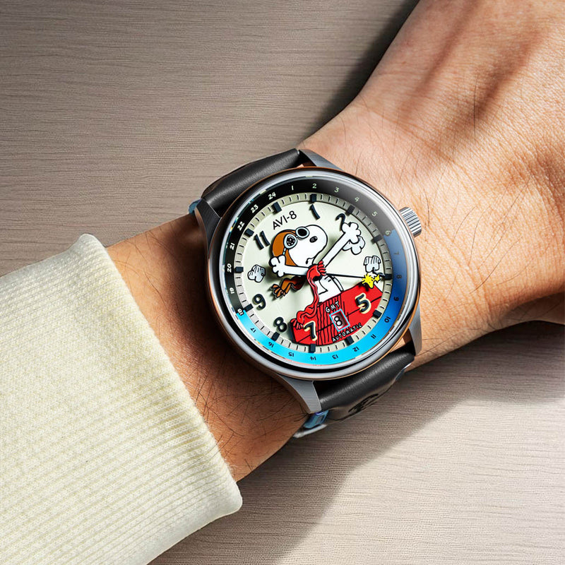 AVI-8 x Peanuts Snoopy Flying Ace GMT Automatic in Cream Brigade #AV-4136-03