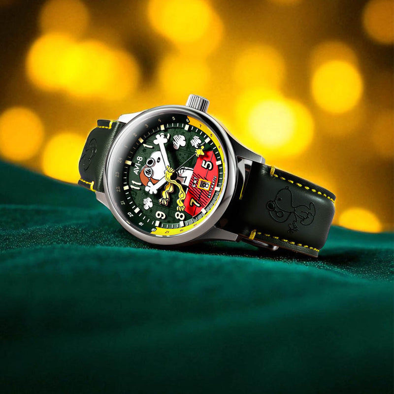 AVI-8 x Peanuts Snoopy Flying Ace GMT Automatic in Winter Green #AV-4136-04