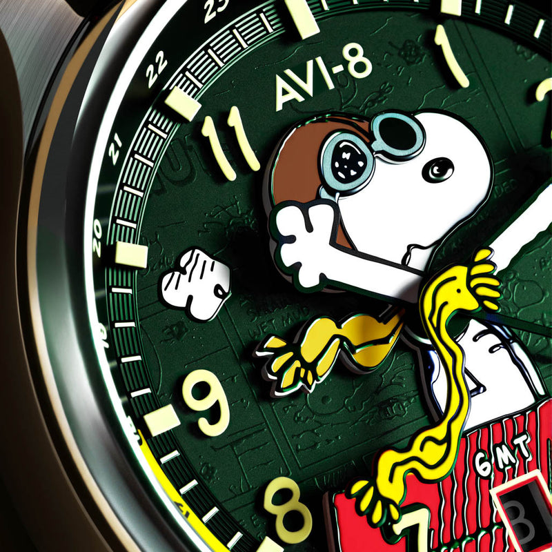AVI-8 x Peanuts Snoopy Flying Ace GMT Automatic in Winter Green #AV-4136-04