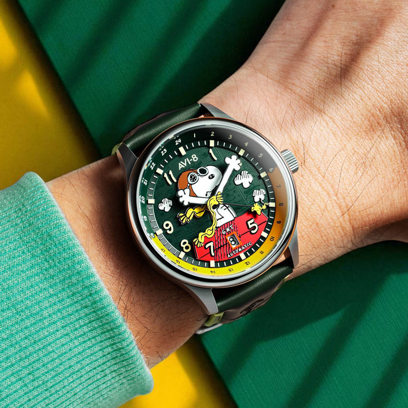 AVI-8 x Peanuts Snoopy Flying Ace GMT Automatic in Winter Green #AV-4136-04