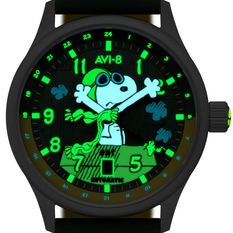 AVI-8 x Peanuts Snoopy Flying Ace GMT Automatic in Winter Green #AV-4136-04