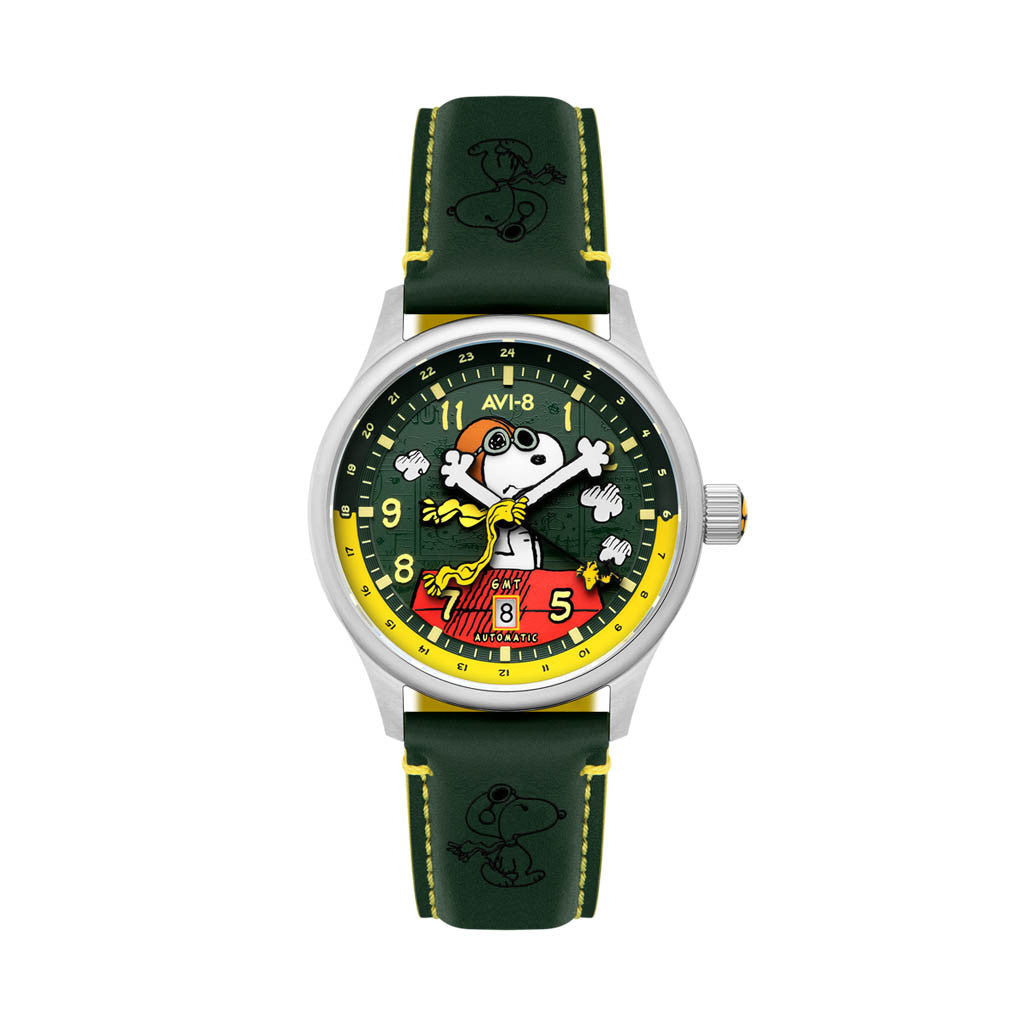 AVI-8 x Peanuts Snoopy Flying Ace GMT Automatic in Winter Green