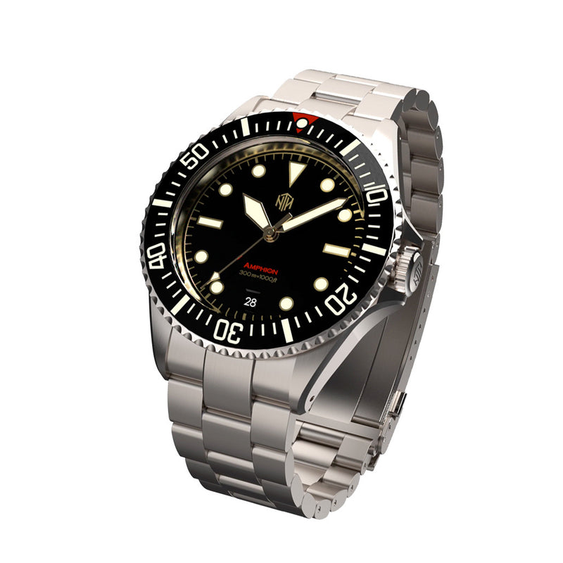 NTH Amphion Vintage Gilt Hi-Beat Automatic Dive Watch with Date #WW-NTH-AVGD tilt