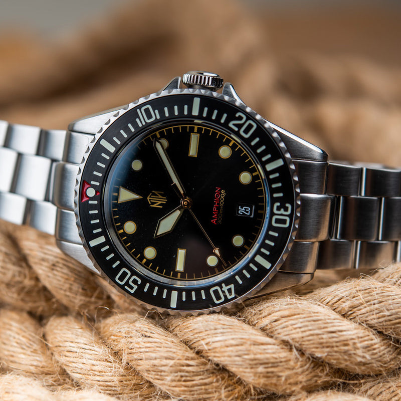 NTH Amphion Vintage Gilt Hi-Beat Automatic Dive Watch with Date #WW-NTH-AVGD lifestyle