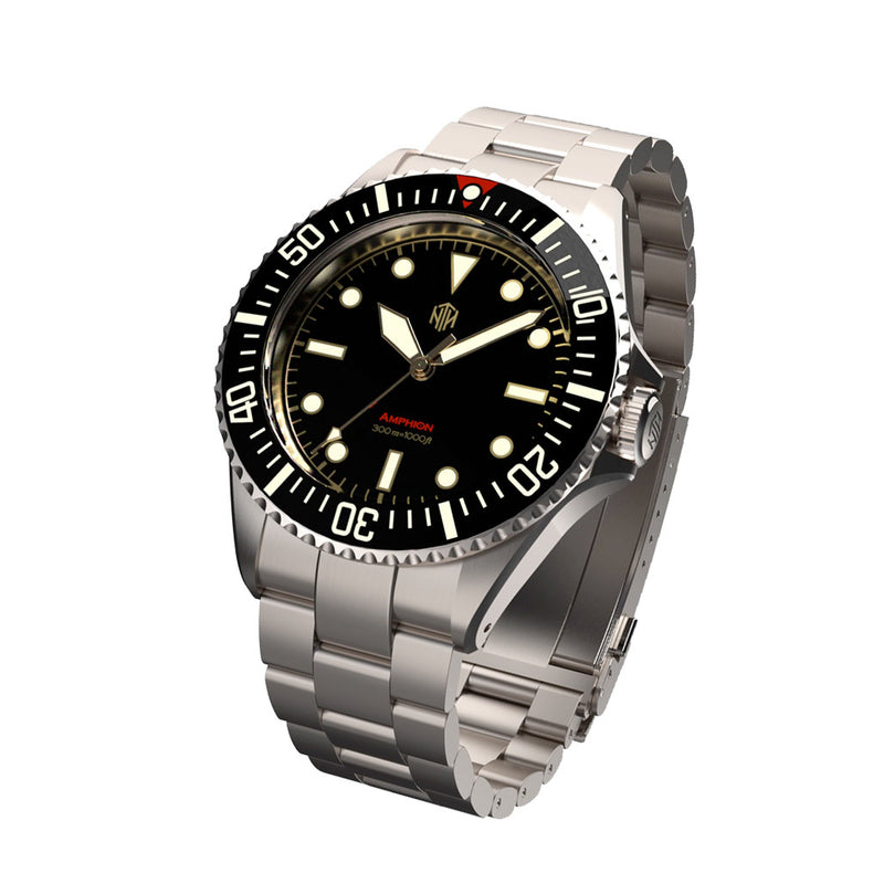 NTH Amphion Vintage Gilt Hi-Beat Automatic Dive Watch without Date #WW-NTH-AVGN tilt