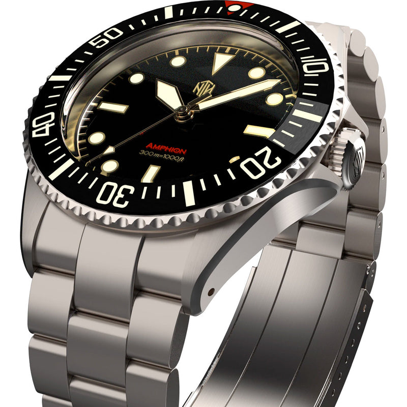 NTH Amphion Vintage Gilt Hi-Beat Automatic Dive Watch without Date #WW-NTH-AVGN dial zoom