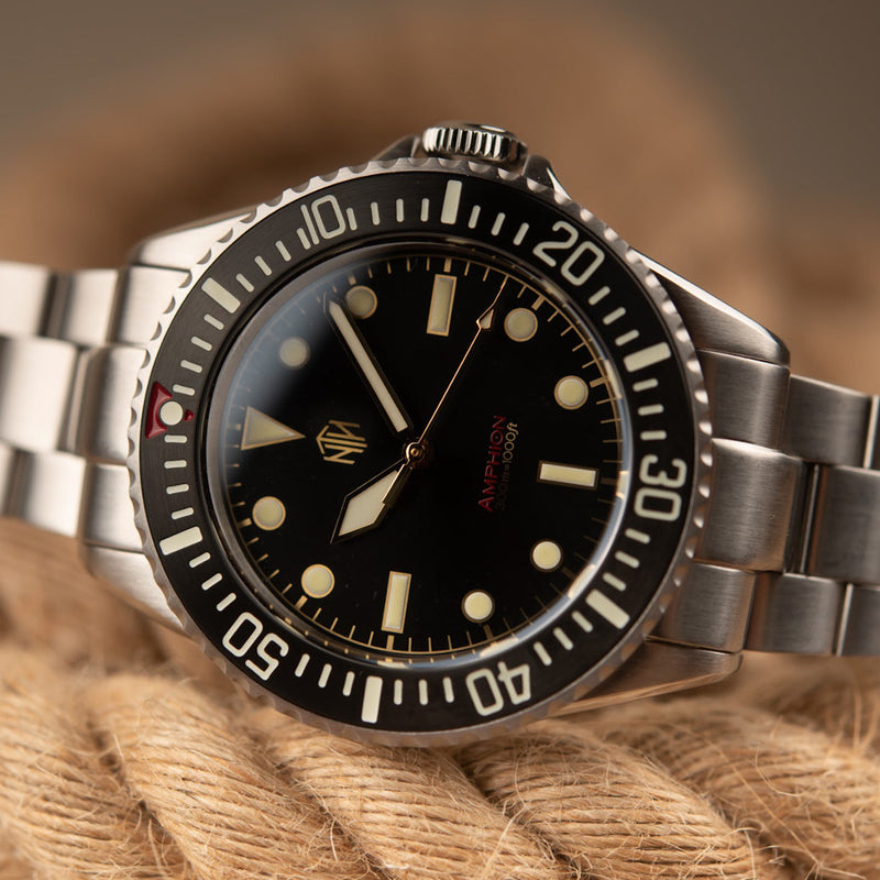 NTH Amphion Vintage Gilt Hi-Beat Automatic Dive Watch without Date #WW-NTH-AVGN lifestyle