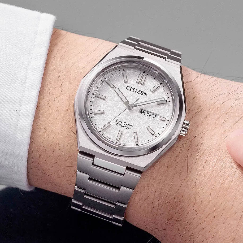 Citizen Eco-Drive Titanium Zenshin Watch with White Dial #AW0130
