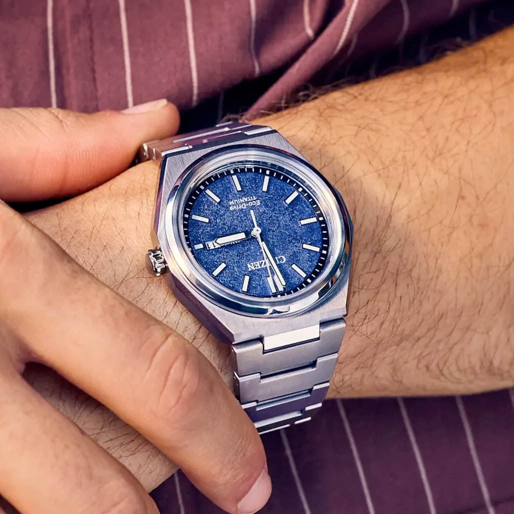 Citizen Eco-Drive Titanium Zenshin Watch with Blue Dial #AW0130