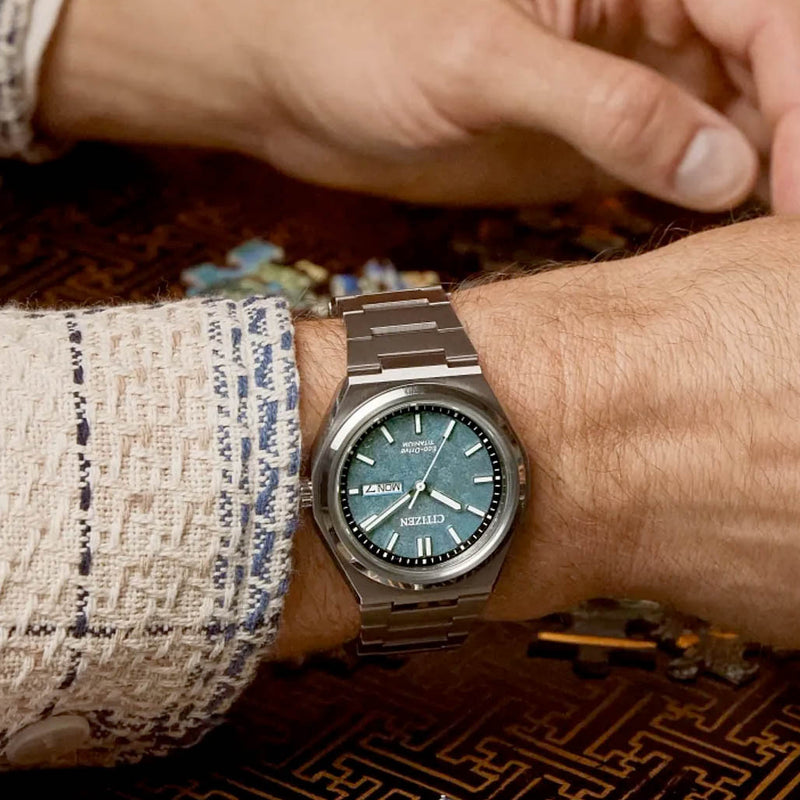 Citizen Eco-Drive Titanium Zenshin Watch with Green Dial #AW0130-85X