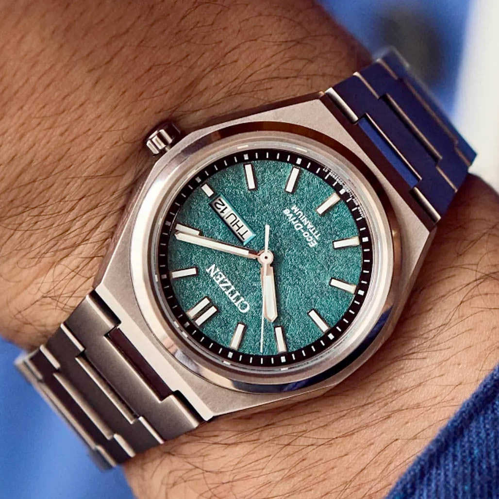 Citizen Eco-Drive Titanium Zenshin Watch with Green Dial #AW0130