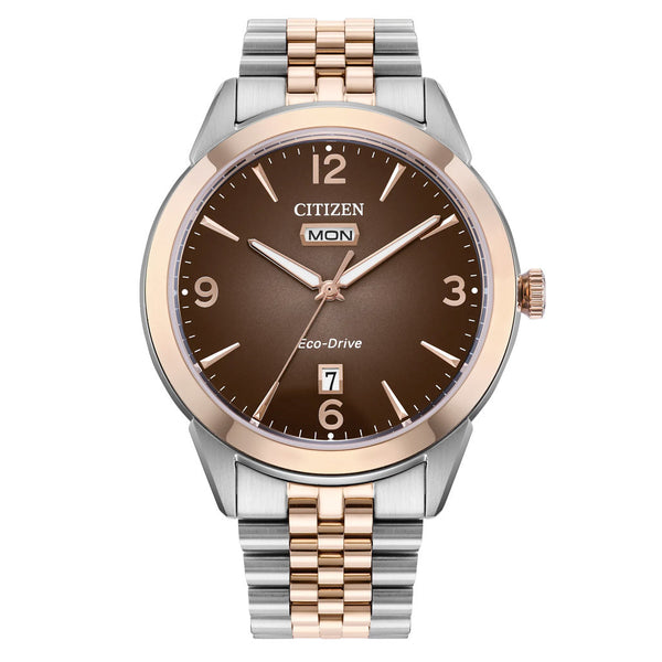Citizen Rolan Eco-Drive Day-Date Two-Tone with Brown Dial #AW0156