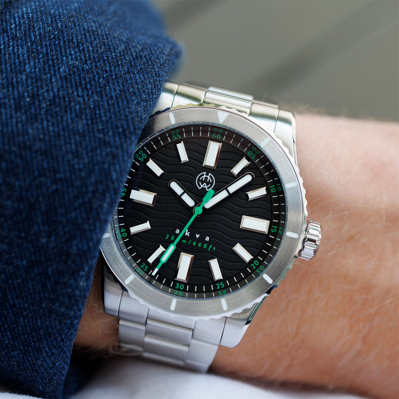 Henry Archer Akva Automatic Dive Watch with Infinity Green Dial #HAC-AKV-IFG-3LI wrist
