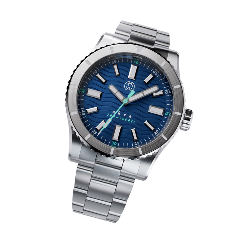 Henry Archer Akva Automatic Dive Watch with Ocean Cyan Dial #HAC-AKV-OCN-3LI tilt