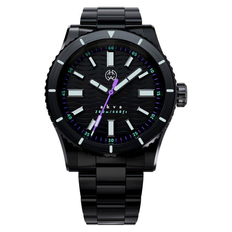 Henry Archer Akva Automatic Dive Watch with Black Dial, DLC Case and Bracelet #HAC-AKV-ULT-3LI zoom