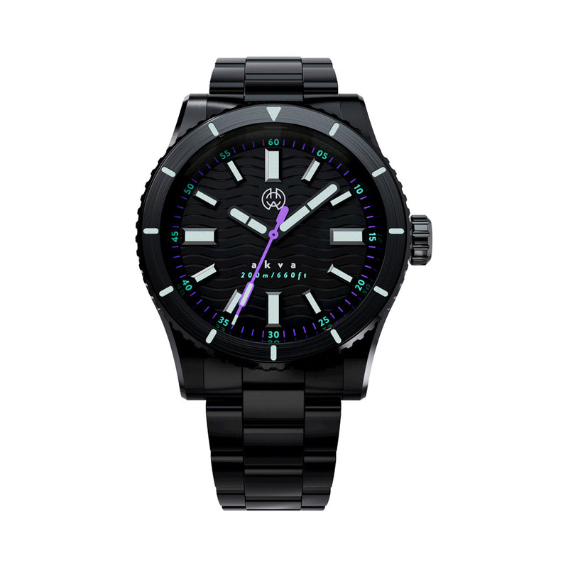 Henry Archer Akva Automatic Dive Watch with Black Dial, DLC Case and Bracelet #HAC-AKV-ULT-3LI
