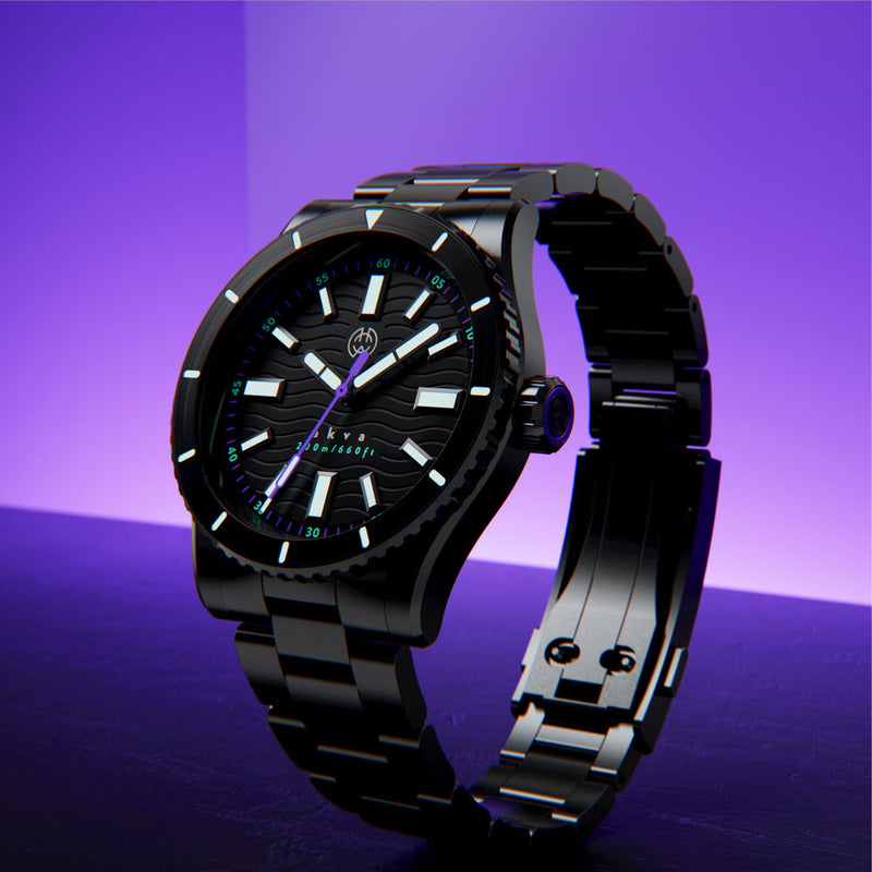 Henry Archer Akva Automatic Dive Watch with Black Dial, DLC Case and Bracelet #HAC-AKV-ULT-3LI