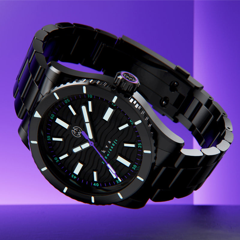 Henry Archer Akva Automatic Dive Watch with Black Dial, DLC Case and Bracelet #HAC-AKV-ULT-3LI