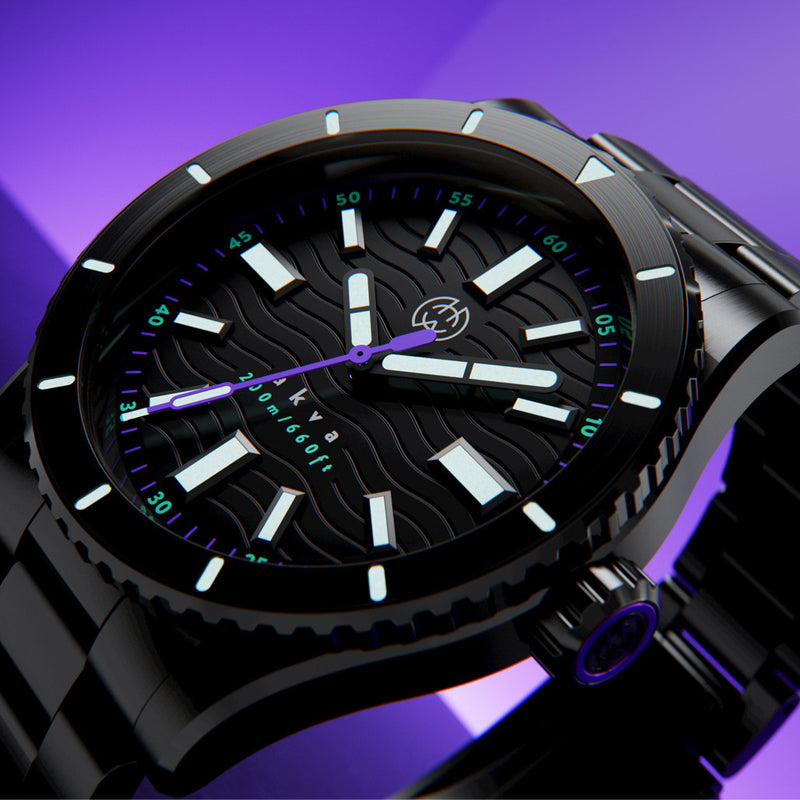 Henry Archer Akva Automatic Dive Watch with Black Dial, DLC Case and Bracelet #HAC-AKV-ULT-3LI