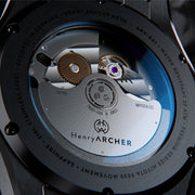 Henry Archer Akva Automatic Dive Watch with Black Dial, DLC Case and Bracelet #HAC-AKV-ULT-3LI back