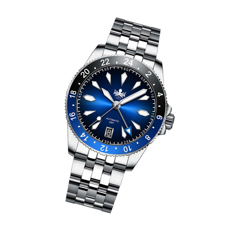 Phoibos Voyager GMT Automatic Watch with Blue Dial #PY043B tilt