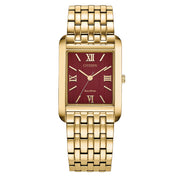 Citizen Addysen Classic Goldtone Watch with Sunburst Red Dial #BJ6572-54X