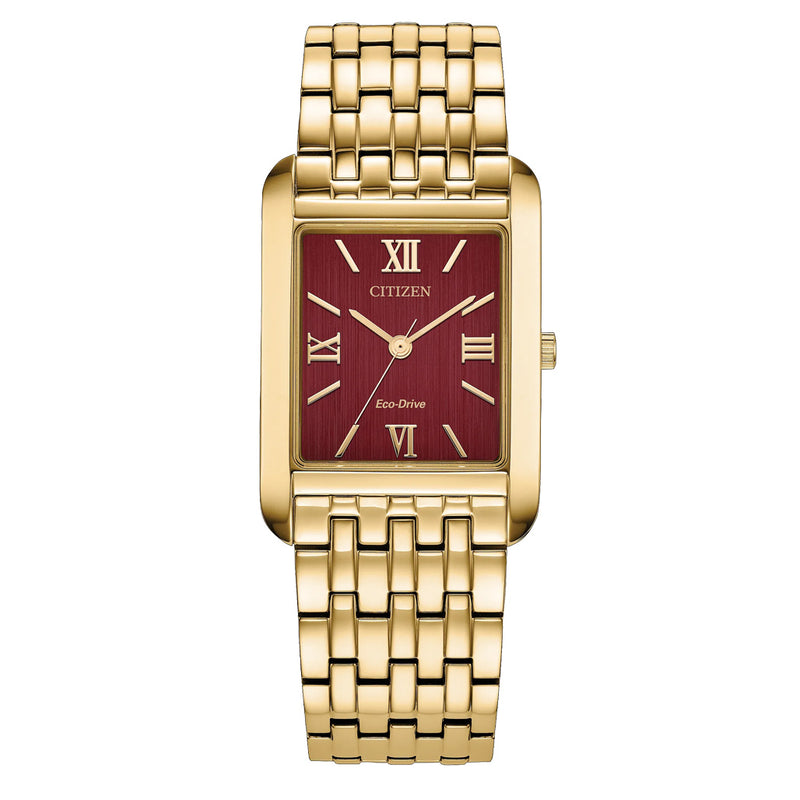 Citizen Addysen Classic Goldtone Watch with Sunburst Red Dial #BJ6572-54X
