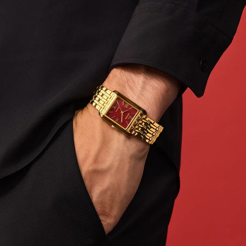 Citizen Addysen Classic Goldtone Watch with Sunburst Red Dial #BJ6572-54X