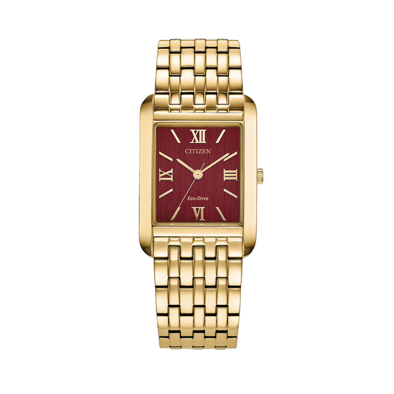 Citizen Addysen Classic Goldtone Watch with Sunburst Red Dial #BJ6572-54X