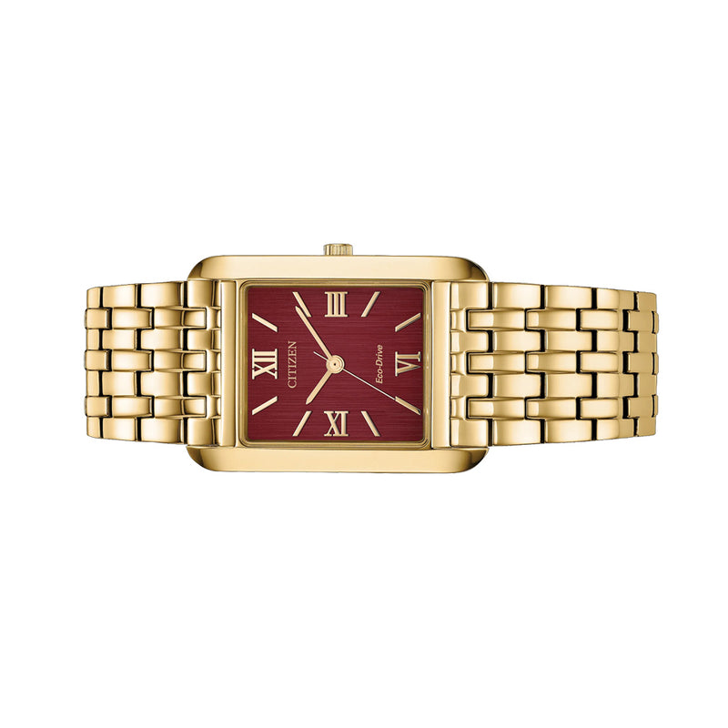 Citizen Addysen Classic Goldtone Watch with Sunburst Red Dial #BJ6572-54X