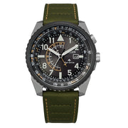 Citizen Eco-Drive Nighthawk with Black Dial and Green Leather Strap #BJ7138-04E zoom