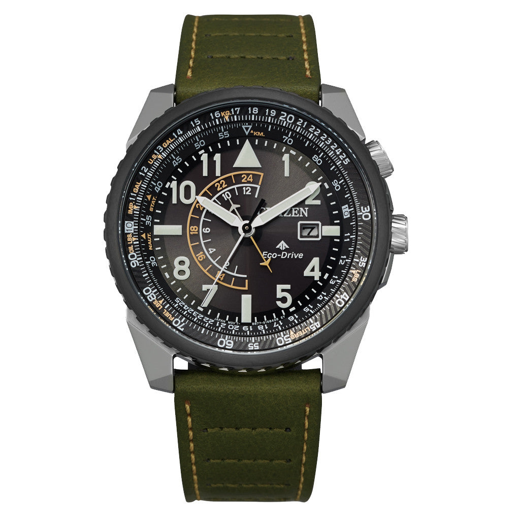 Citizen Eco-Drive Nighthawk with Black Dial and Green Leather