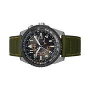 Citizen Eco-Drive Nighthawk with Black Dial and Green Leather Strap #BJ7138-04E side