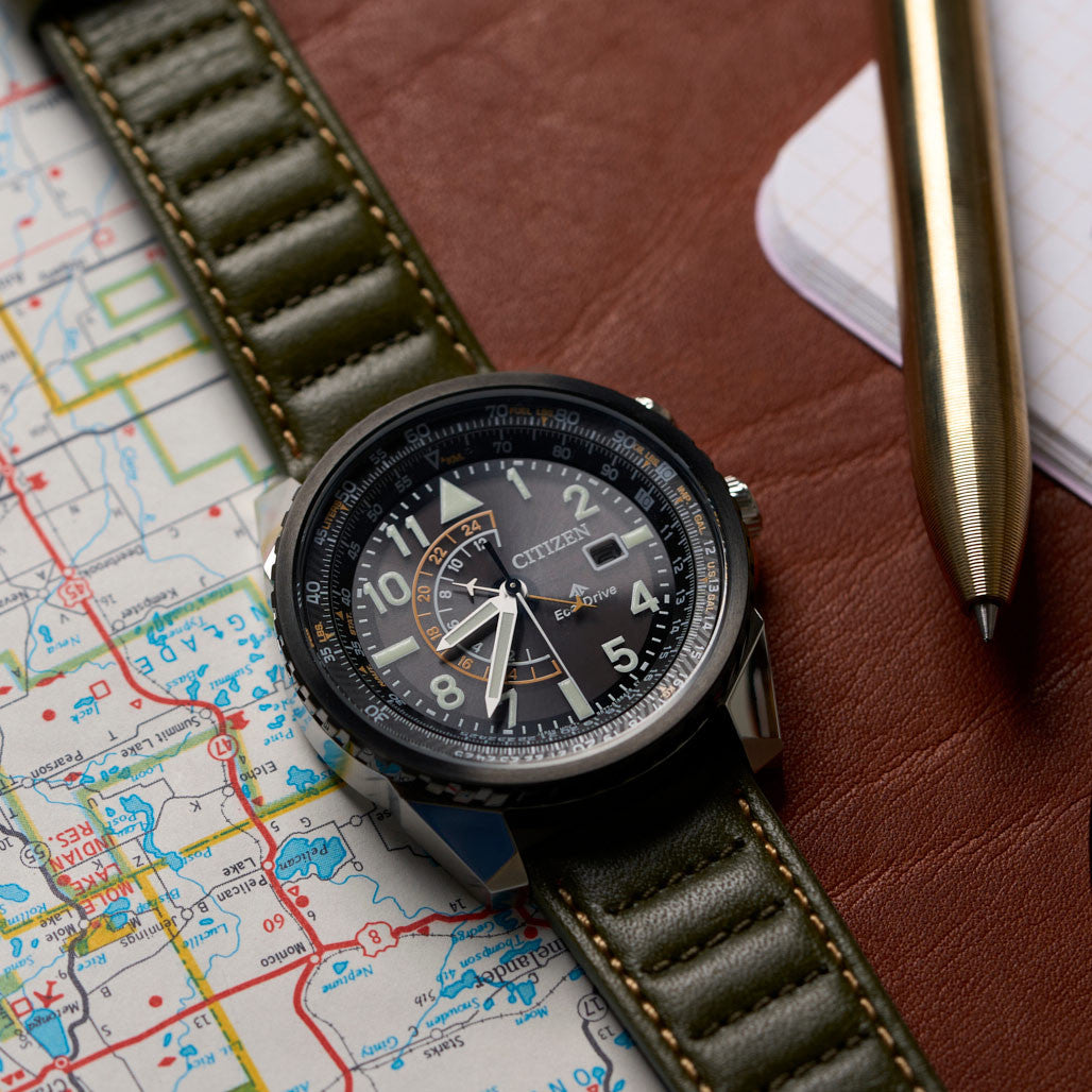 Citizen Eco-Drive Nighthawk with Black Dial and Green Leather