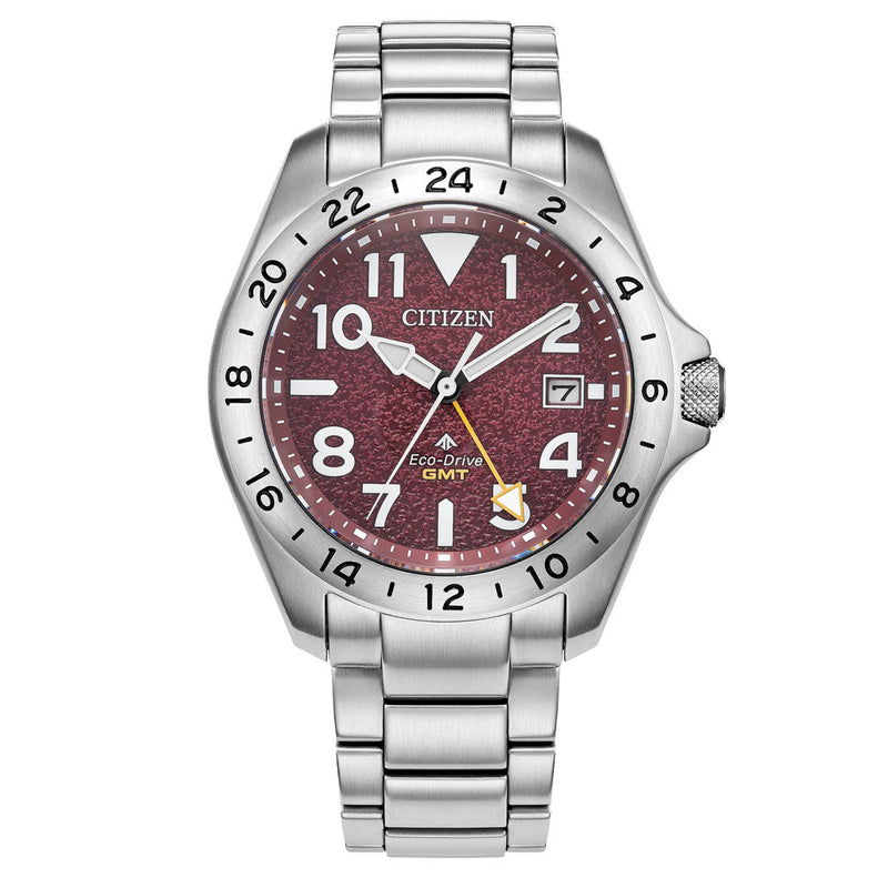 Citizen Eco-Drive Promaster Land GMT Watch with Red Dial #BJ7150-50W