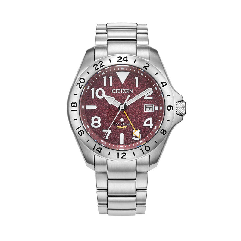 Citizen Eco-Drive Promaster Land GMT Watch with Red Dial #BJ7150-50W
